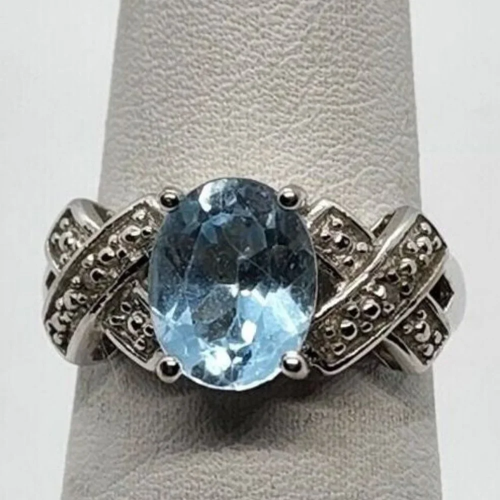 925 STERLING SILVER WITH TOPAZ & DIAMONDS RING SIZE 7